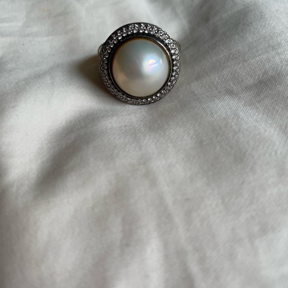 David Yurman Silver White Pearl Diamond Ring with Intricate Design🌸🔥🥰🔥🔥 - Picture 4 of 4